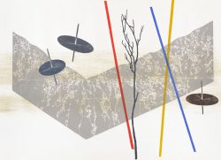 großformatiger Farbholzschnitt in 5 Farben, 3 tanzende Scheiben