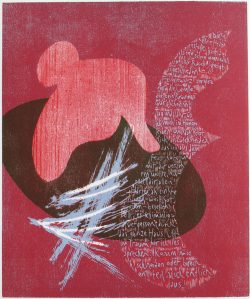 Susann Hoch: Diese deine Herbergstelle (zu Christine Lavant), Farbholzschnitt, 2015