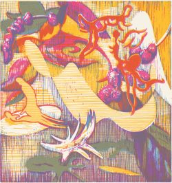 Susann Hoch: Gartengelüste, Farbholzschnitt, 2015