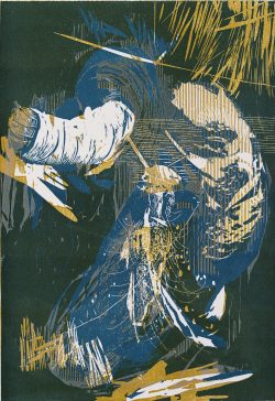 Susann Hoch: Marien im Gespinste, Farbholzschnitt, 2013