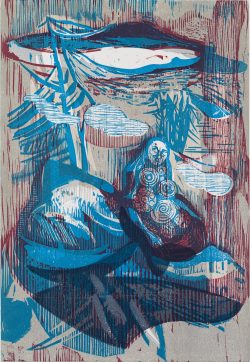 Susann Hoch: Maßgabe der Weisen, Farbholzschnitt, 2013