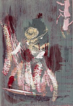 Susann Hoch: Wispern wartet im Rauhreif, Farbholzschnitt, 2013