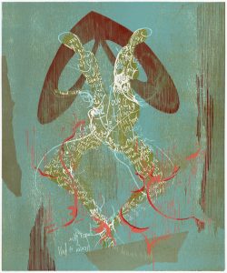 Susann Hoch: Love is a spring (zu E.E. Cummings), Farbholzschnitt, 2016